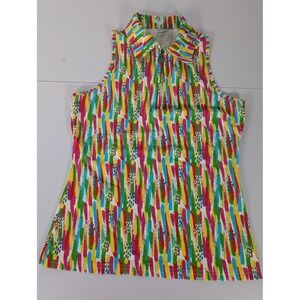 Tzu Tzu Polo Shirt Womens Medium Multicolor Sleeveless Collared‎ Zip Golf Tennis